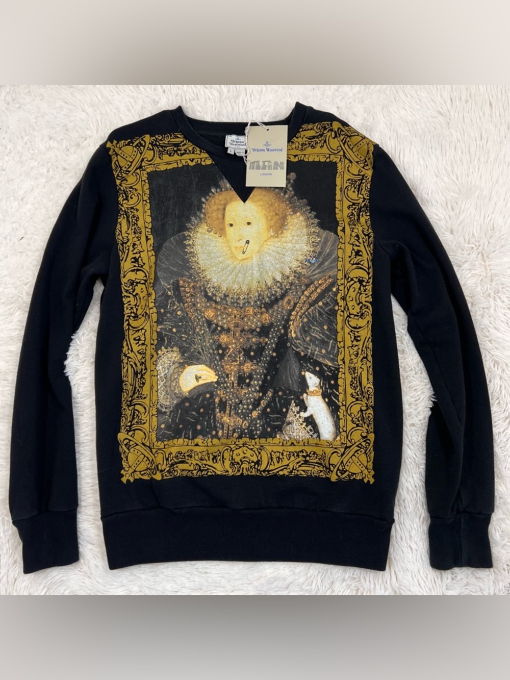 Vivienne Westwood MAN Black Queen Elizabeth Crewneck Pullover Sweatshirt L